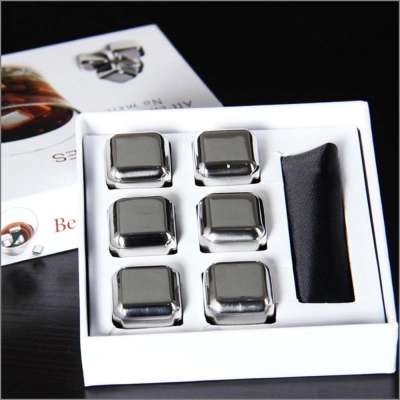 Set of 6 stainless steel ice hockey whiskey stone