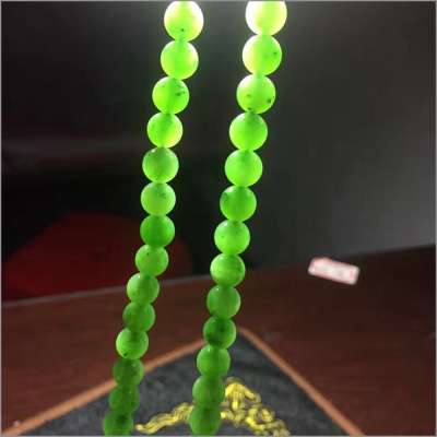 Natural green nephrite jade round loose beads Strand A grade