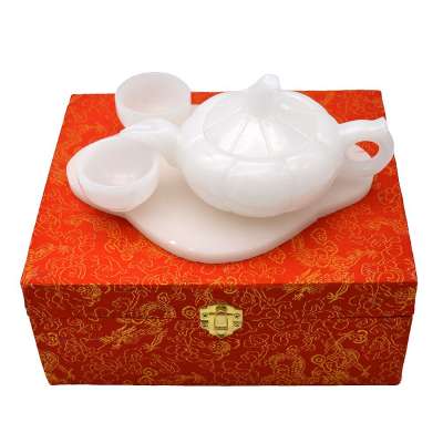 Home decoration white jade tea top high class carving white jade craft