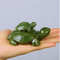 Vintage Hand Carved Mother And Baby Jade Gemstone Turtles Statue