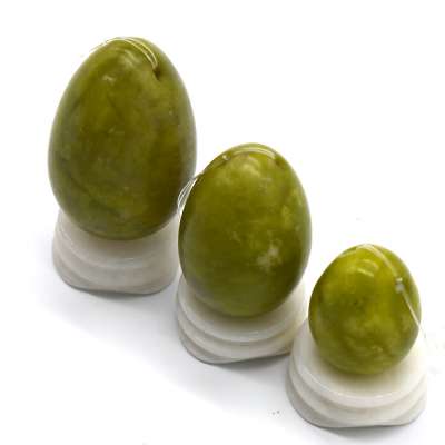 natural green helu jade eggs set 3 , wholesale gemstone eggs