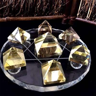 Natural Citrine Pyramid Seven-star Plate Feng Shui Decoration