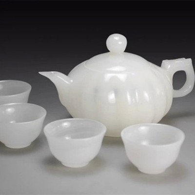 Home decoration white jade tea top high class carving white jade craft